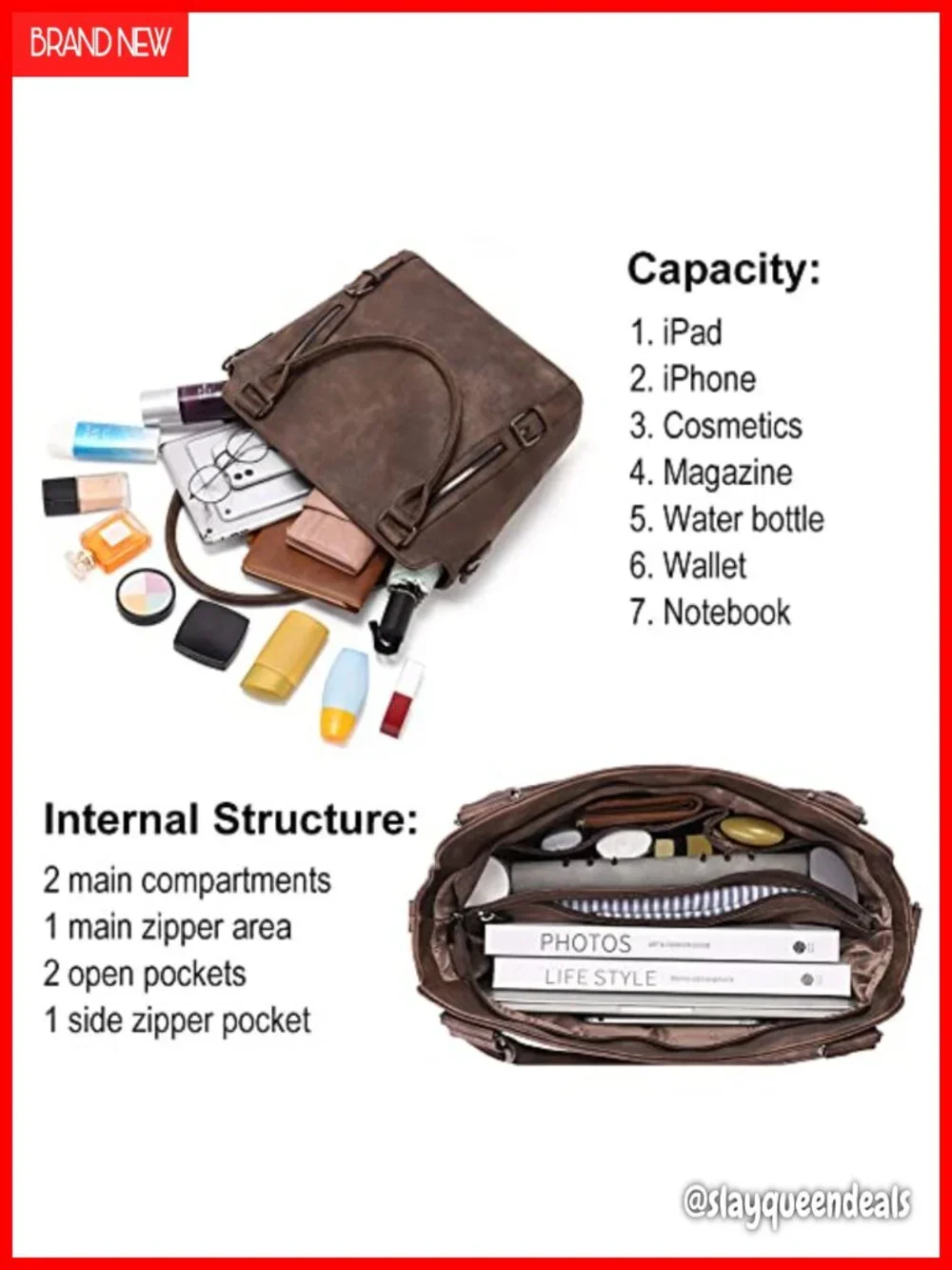 Large Vegan Leather Hobo Bag with Multiple Pockets, Adjustable Strap
